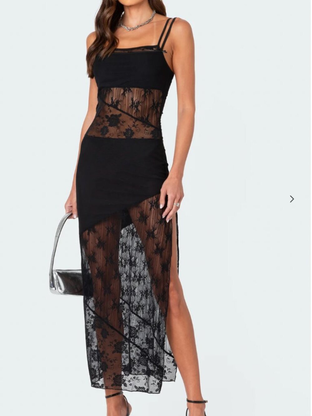 Edikted Sheer Mesh & Lace Patchwork Maxi Dress NWT